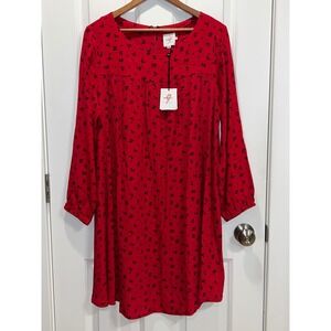 NWT The Nines by Hatch Red Floral Maternity Dress XL Long Sleeve Rayon
